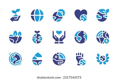 Earth icon set. Duotone color. Vector illustration. Containing sustainability, globe, earth, mother day, green, day, ecology, geothermal energy, world, cloud.