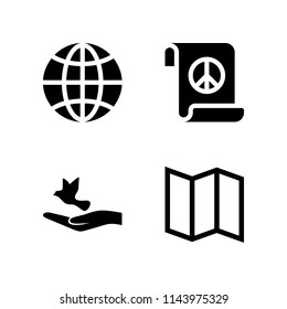 earth icon set with global, map and dove of peace vector icons for web and graphic design