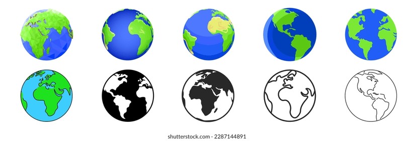 Conjunto de iconos de la Tierra. Juego de iconos de globo.