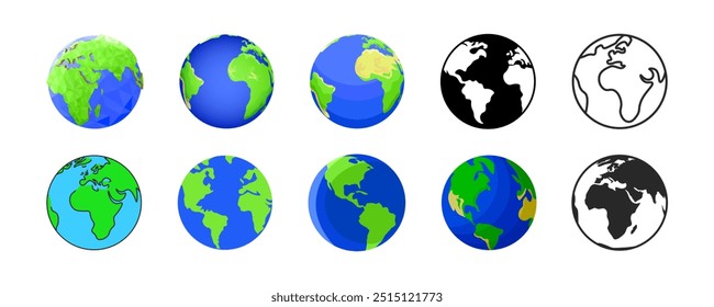 Icono de la Tierra. Conjunto de iconos de la Tierra. Conjunto de iconos de globo. Ilustración vectorial