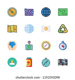 earth icon set. vector set about planet earth, map, compass and bulldozer icons set.