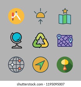 earth icon set. vector set about sunrise, ecologism, earth globe and map icons set.