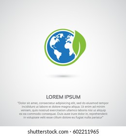 earth icon symbol with leaf surround for concept design template brochure