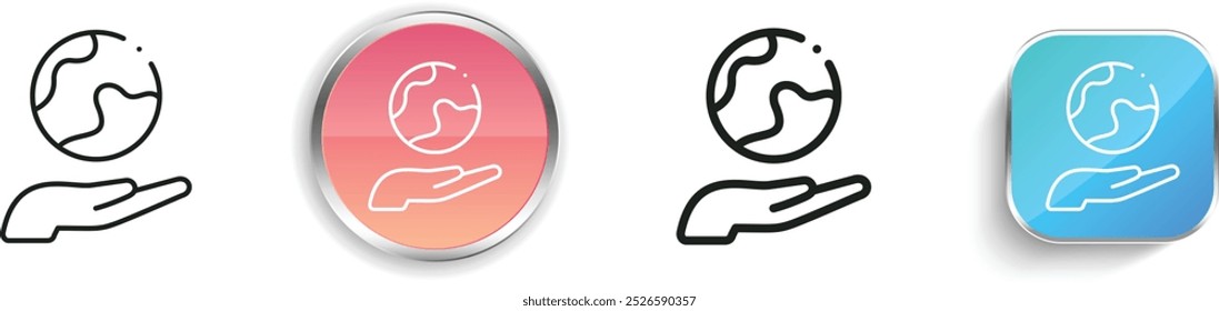 icono de la tierra. Diseño de estilo lineal delgado, regular y de Botón aislado sobre fondo blanco