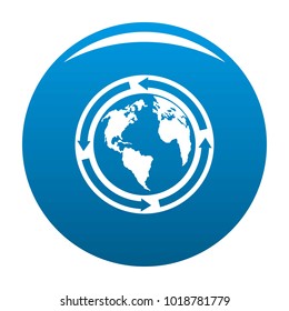 Earth icon vector blue circle isolated on white background 