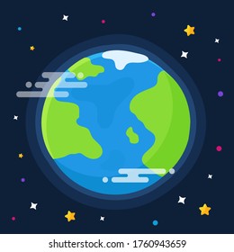Earth Icon. Vector globe with a flat cartoon world map isolate on white background.