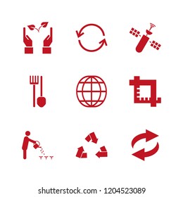 earth icon. earth vector icons set globe, crop, satellite and person watering can