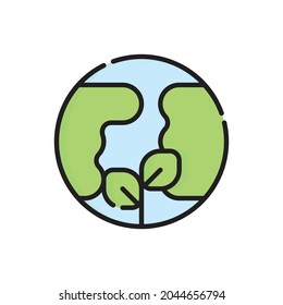Earth Icon Vector Illustration. Flaches Outline Cartoon. Konzept des nachhaltigen Energiekikons isolierter Premium-Vektorgrafik