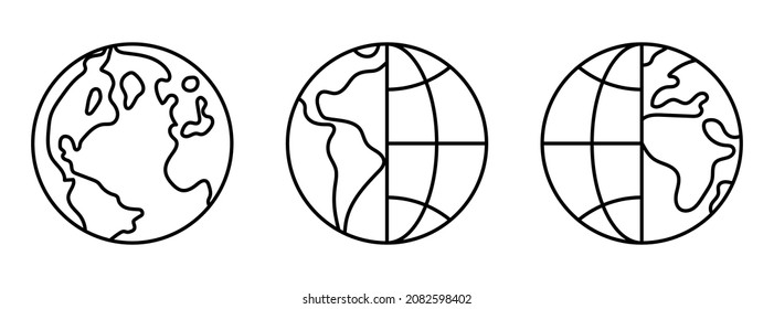 Earth icon. Vector illustration. Earth globe linear sign. Set of abstract drawing earth globe icons