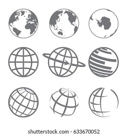 Earth icon vector set, simple illustrations