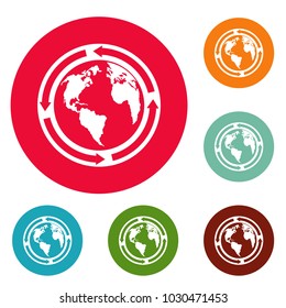 Earth icons circle set vector isolated on white background