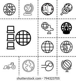 Earth icons. set of 13 editable outline earth icons such as user globe, plane, globe, core, internet