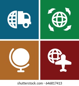 Earth icons set. set of 4 earth filled icons such as globe and plane, globe