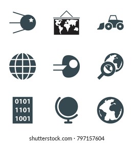 Earth icons. set of 9 editable filled earth icons such as globe, core, globe search, planet, binary code, excavator