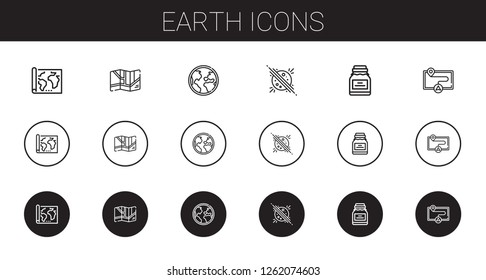 earth icons set. Collection of earth with map, globe, planet, conserve. Editable and scalable earth icons.