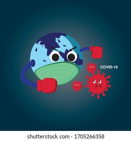Earth Illustration Design angry with covid-19.