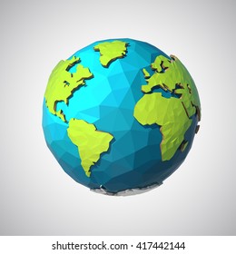 Earth Illustration In Low Poly Style. Polygonal Globe Icon. Vector Isolated