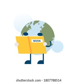 earth illustration reading a book about the world. save and protect the planet. Earth Day. flat style. UI element design.