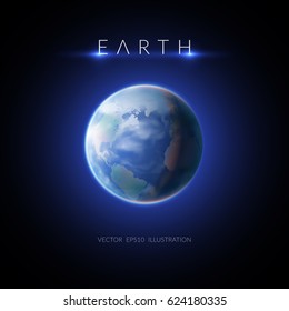 Earth image with description on dark background flat vector illustration