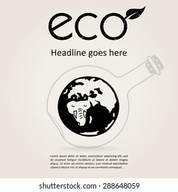 Earth inside the bulb. Vector concept for for environmental 'Save Our Planet' posters, t-shirts, postcards, etc. Cartoon style.