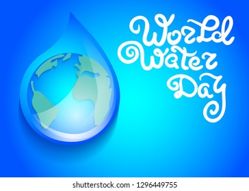 Earth inside water drop illustration. World Water day poster