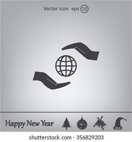 Earth insurance web icon. vector design