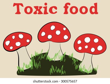 Earth island with a grass and three fly agarics