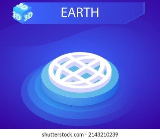 Icon der Erde für isometrisches Design. Vektorgrafik, Web-Illustration. 3D-Farbkonzept