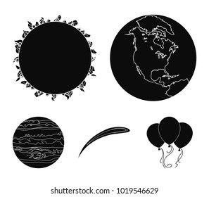 Earth, Jupiter, the Sun of the Planet of the Solar System. Asteroid, meteorite. Planets set collection icons in black style vector symbol stock illustration web.