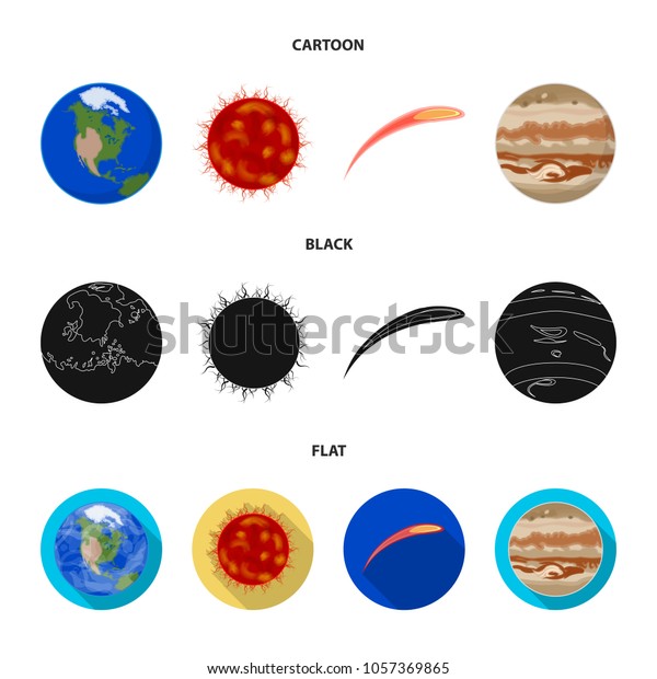 Earth, Jupiter, the\
Sun of the Planet of the Solar System. Asteroid, meteorite. Planets\
set collection icons in cartoon,black,flat style vector symbol\
stock illustration web.