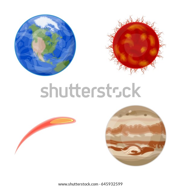 Earth, Jupiter, the Sun of
the Planet of the Solar System. Asteroid, meteorite. Planets set
collection icons in cartoon style vector symbol stock illustration
web.