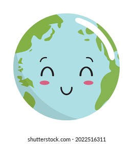 Earth Kawaii Blush Cartoon World Globe Character Illustrations