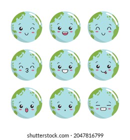 earth kawaii globe illustration cartoon Set Collections