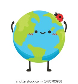 Earth and lady bug character design. planet vector. symbol. plant vector. earth day mascot.