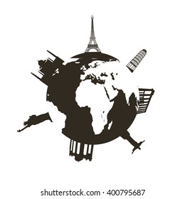 Earth landmark set flat icon on white  background