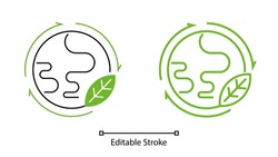 Earth, Leaf And Arrows Linear Ecology Icons. Icon In 2 Styles. Earth And Environment Protection Concept. Editable Stroke. Vector Icon For Graphic And Web Design.