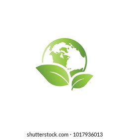 Earth and leaf environment graphic template vector