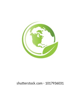 Earth and leaf environment graphic template vector