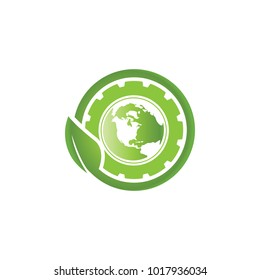 Earth, leaf and gear environment graphic template vector