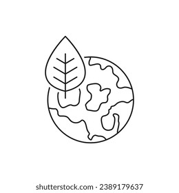 Earth and leaf icon line style isolated on white background. Vector illustration