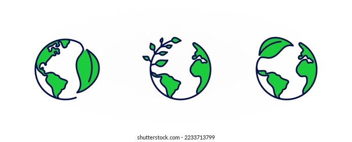 Earth with leaf icon over white background illustration, eco concept sign