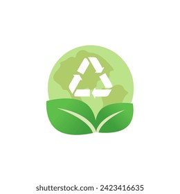 Earth with leaf icon and recycle icon. World environment day for banner or poster. Sustainability Illustration.
