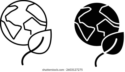 Earth with Leaf Icon Representing Global Environmental Protection, Climate Action, and Eco-Friendly Lifestyle with Transparent Background