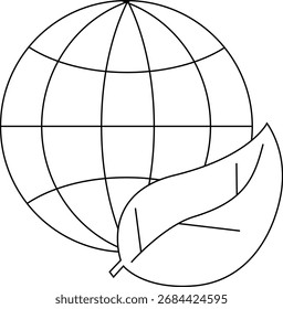 Erde und Blatt Symbol auf weißem Hintergrund.mit schwarzen Linien
