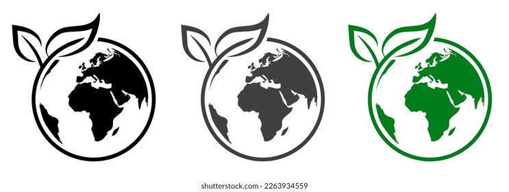 Earth with leaf icon, World Environment Day, concept of saving the planet – vector