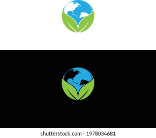 earth and leaf logo combination. Planet and eco symbol or icon. Unique global and natural, organic logotype design template.