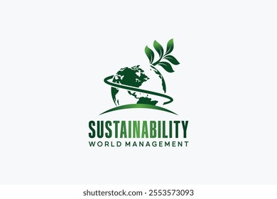 Earth and leaf logo eco friendly and sustainability, environmental green ecology logo