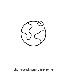 Earth and leaf, save planet simple thin line icon vector illustration