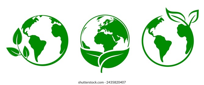 Earth with leaf set icon, World Environment Day, concept of saving the planet