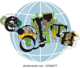 Earth letters over globe vector illustration
